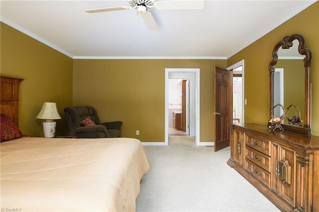 102 Shawnee Cir, Lexington, NC 27295 - bedroom with light colored carpet, ornamental molding, baseboards, ceiling fan, and connected bathroom