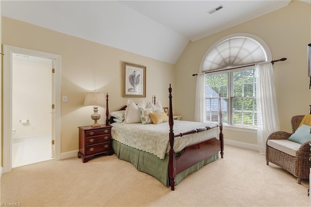 4208 Bitternut Trl, Greensboro, NC 27410 - bedroom featuring light carpet, lofted ceiling, and baseboards