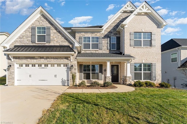 craftsman-style house featuring a front yard and a garage