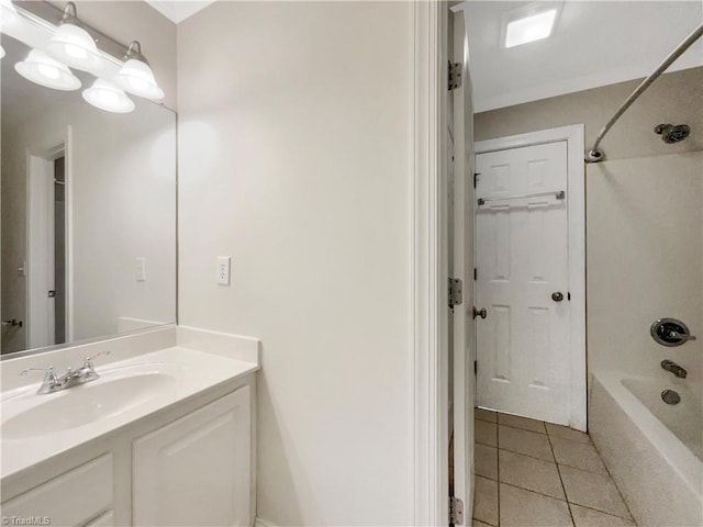 bathroom featuring tile patterned floors, vanity, and washtub / shower combination