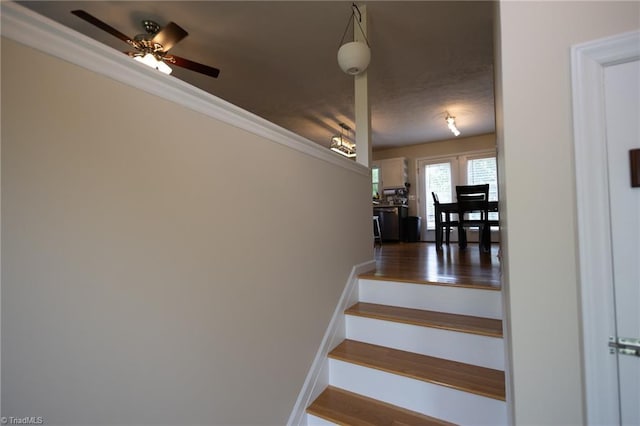 113 Stone Bridge Rd, Mount Airy, NC 27030 - stairs featuring a ceiling fan and wood finished floors