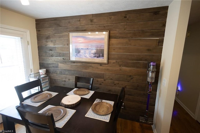 113 Stone Bridge Rd, Mount Airy, NC 27030 - dining area featuring wooden walls, wood finished floors, and baseboards