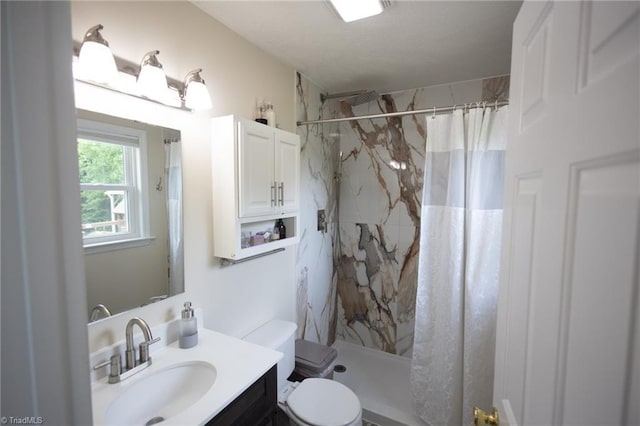 113 Stone Bridge Rd, Mount Airy, NC 27030 - bathroom with vanity, toilet, and a marble finish shower