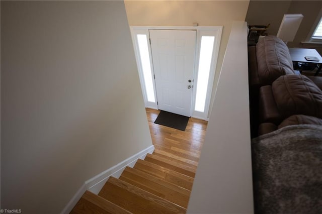 113 Stone Bridge Rd, Mount Airy, NC 27030 - entrance foyer with light wood-style floors, stairway, and baseboards