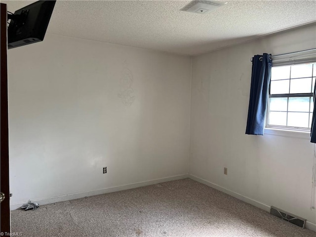 spare room with a textured ceiling and carpet flooring