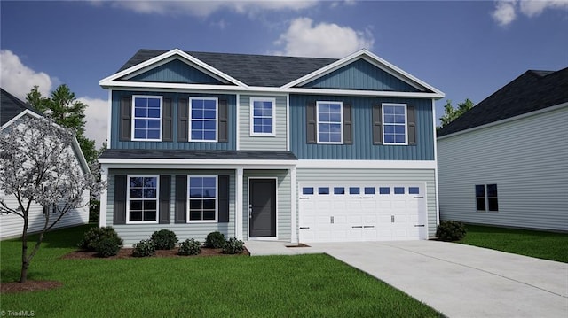 view of front of house with a garage, driveway, and a front yard