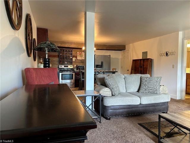living area featuring carpet floors