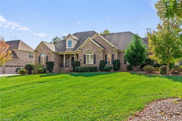 view of front facade featuring a front lawn and a garage