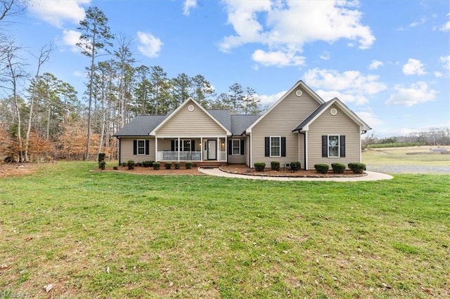 single story home with a porch and a front yard