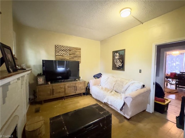 living room featuring a textured ceiling