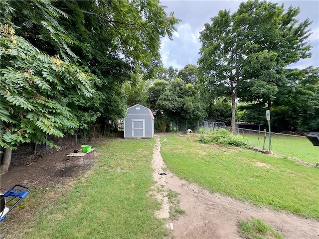 view of yard with a shed