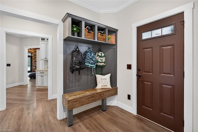 2643 NC Highway 801, Mocksville, NC 27028 - mudroom with light wood-type flooring and ornamental molding