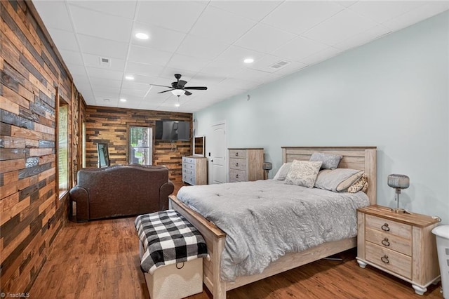2643 NC Highway 801, Mocksville, NC 27028 - bedroom with wood finished floors, a paneled ceiling, recessed lighting, and ceiling fan