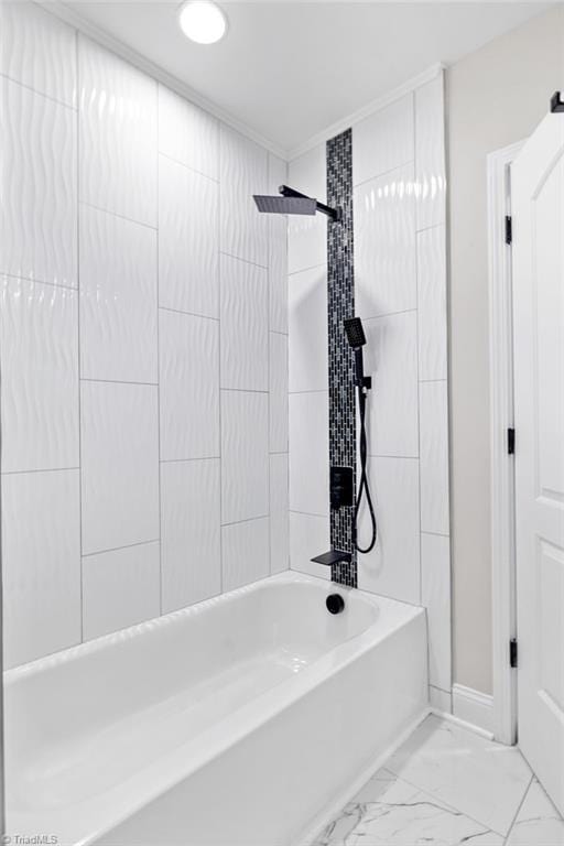 full bathroom featuring shower / washtub combination and marble finish floor