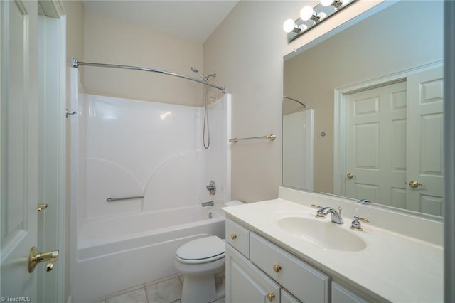 3913 Katie Dr, Greensboro, NC 27410 - bathroom featuring shower / washtub combination, toilet, vanity, and tile patterned floors
