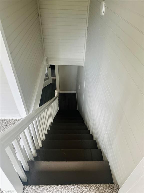 stairway with a high ceiling