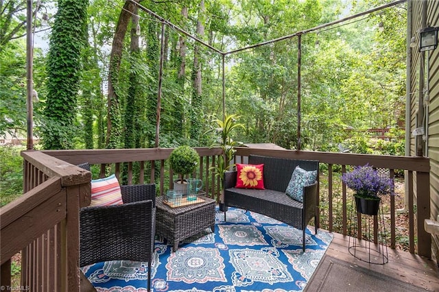 1029 Robbins St, Asheboro, NC 27203 - wooden terrace featuring an outdoor living space and a view of trees