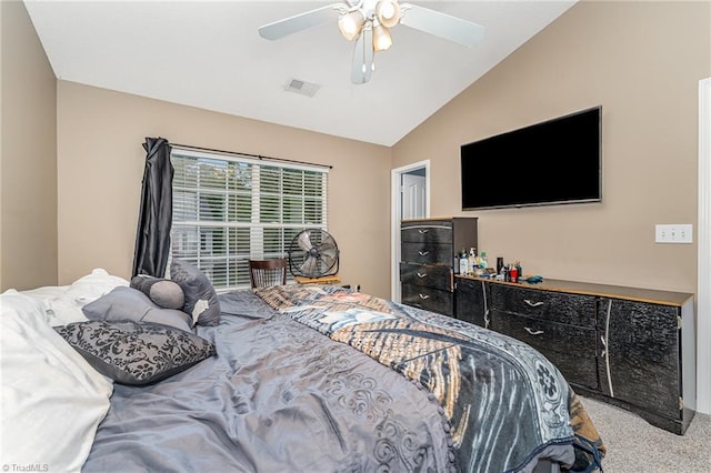 3840 Tarrant Trace Cir, High Point, NC 27265 - bedroom featuring carpet, lofted ceiling, and ceiling fan