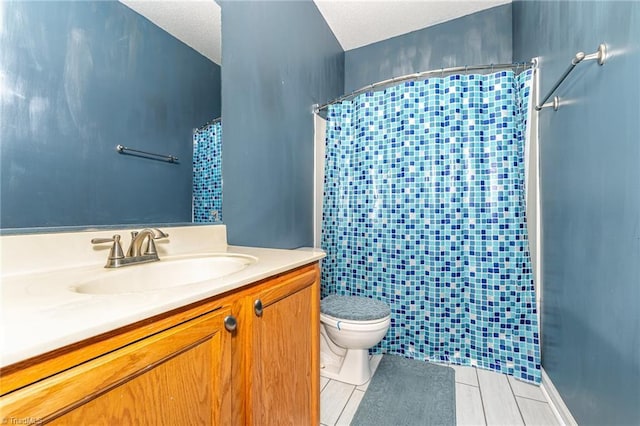 3840 Tarrant Trace Cir, High Point, NC 27265 - full bathroom featuring toilet, tile patterned flooring, vanity, and a shower with shower curtain