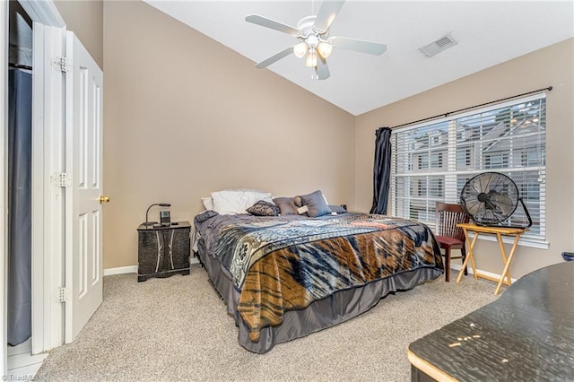 3840 Tarrant Trace Cir, High Point, NC 27265 - bedroom with lofted ceiling, light colored carpet, baseboards, and a ceiling fan