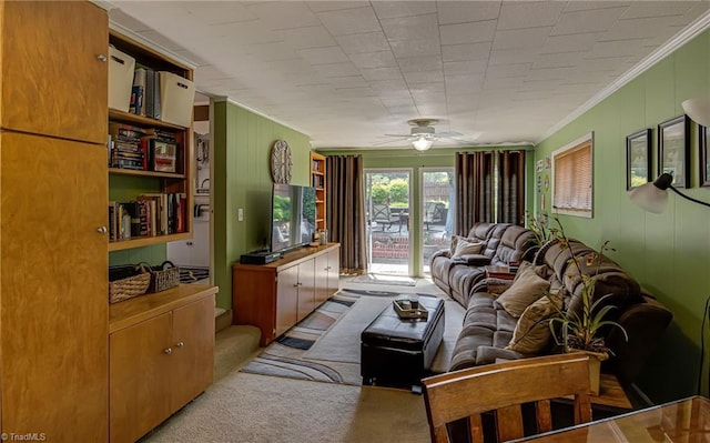 509 Florham Dr, High Point, NC 27262 - living area featuring ornamental molding, carpet flooring, and a ceiling fan