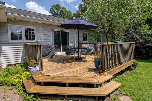 509 Florham Dr, High Point, NC 27262 - wooden deck with outdoor dining space and a yard