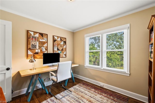 2075 Craig St, Winston-Salem, NC 27103 - office area with baseboards, wood finished floors, and crown molding