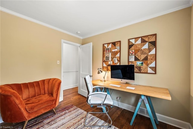 2075 Craig St, Winston-Salem, NC 27103 - home office featuring baseboards, wood finished floors, and crown molding