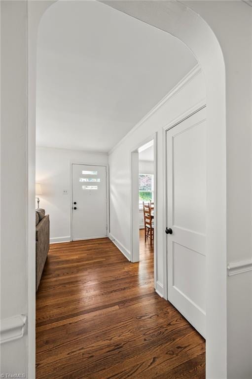 2075 Craig St, Winston-Salem, NC 27103 - entryway featuring ornamental molding, wood finished floors, arched walkways, and baseboards