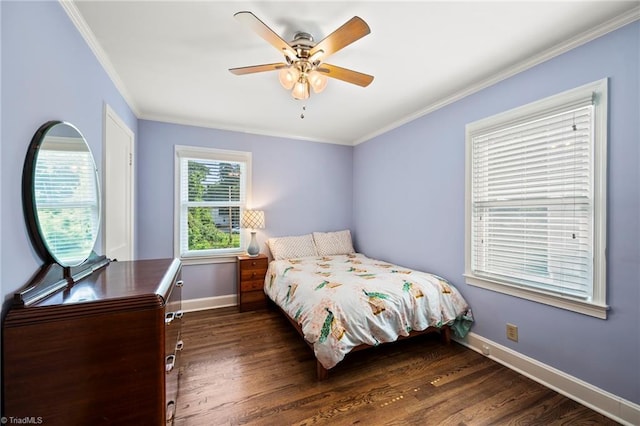 2075 Craig St, Winston-Salem, NC 27103 - bedroom featuring crown molding, baseboards, wood finished floors, and a ceiling fan