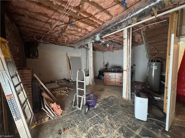 unfinished basement with electric water heater