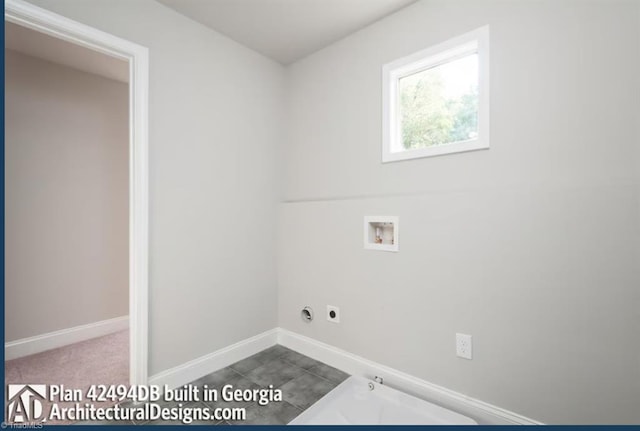 clothes washing area featuring hookup for a gas dryer, tile patterned floors, washer hookup, and hookup for an electric dryer