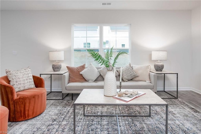 2126 Monk Dr, Haw River, NC 27258 - living room featuring baseboards, visible vents, and wood finished floors