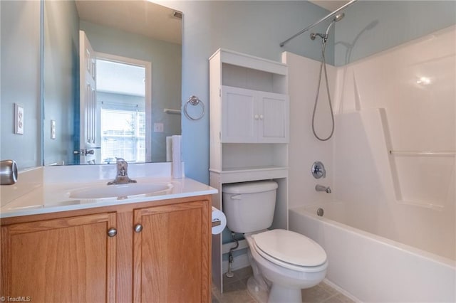 full bathroom with toilet, tile patterned flooring, vanity, and tub / shower combination