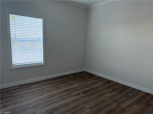 empty room featuring crown molding and dark wood-type flooring