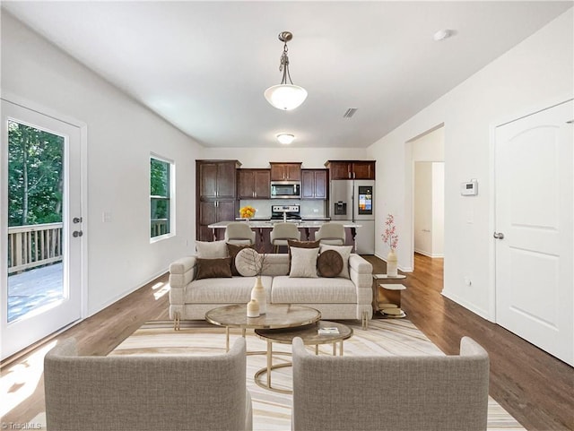 living room with light wood-type flooring