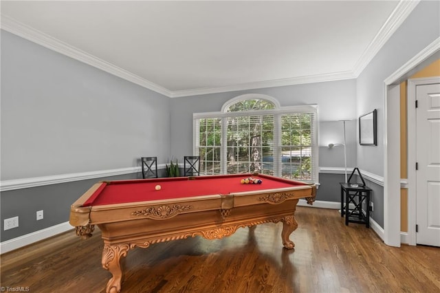 8040 Crosscreek Trl, Pfafftown, NC 27040 - rec room with billiards, wood finished floors, and ornamental molding