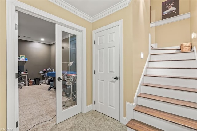 8040 Crosscreek Trl, Pfafftown, NC 27040 - foyer featuring crown molding and stairs