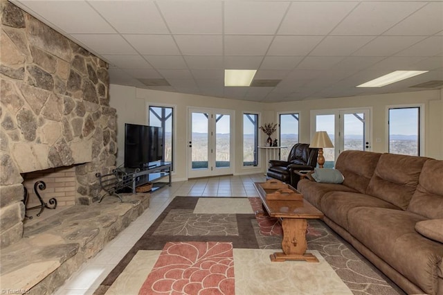 4933 W NC Highway 268, Wilkesboro, NC 28697 - tiled living area with a drop ceiling and french doors