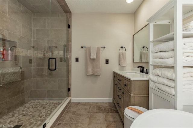 4933 W NC Highway 268, Wilkesboro, NC 28697 - full bathroom featuring vanity, baseboards, a stall shower, and tile patterned flooring