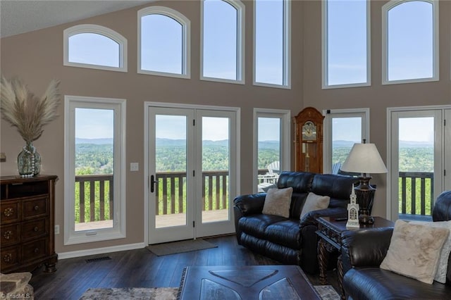 4933 W NC Highway 268, Wilkesboro, NC 28697 - living room with dark wood-type flooring, healthy amount of natural light, a high ceiling, and baseboards