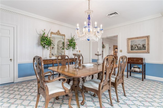 6 Curtis Ct, Thomasville, NC 27360 - dining area featuring ornamental molding, a chandelier, and light colored carpet