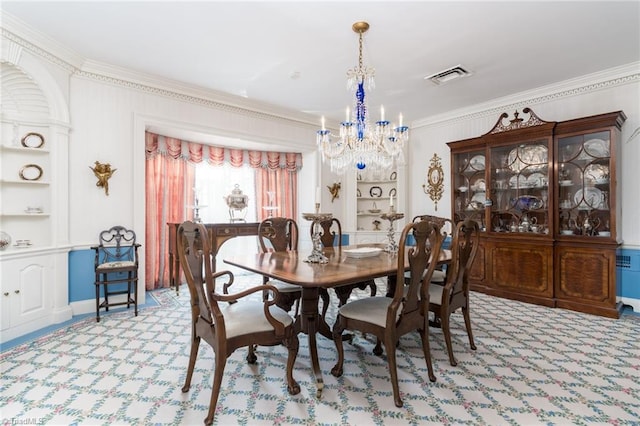 6 Curtis Ct, Thomasville, NC 27360 - carpeted dining room featuring ornamental molding, a chandelier, and built in features