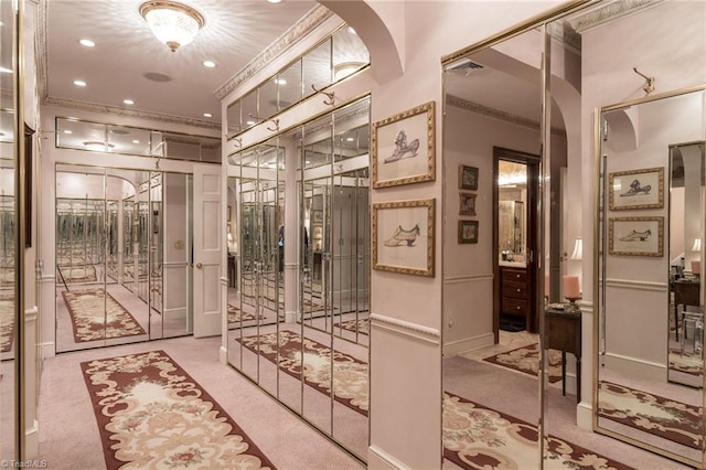 6 Curtis Ct, Thomasville, NC 27360 - hall with carpet floors, ornamental molding, recessed lighting, and arched walkways