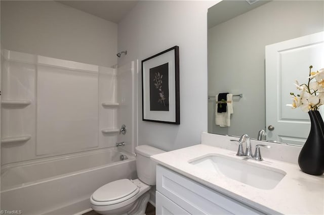 full bathroom featuring  shower combination, vanity, and toilet