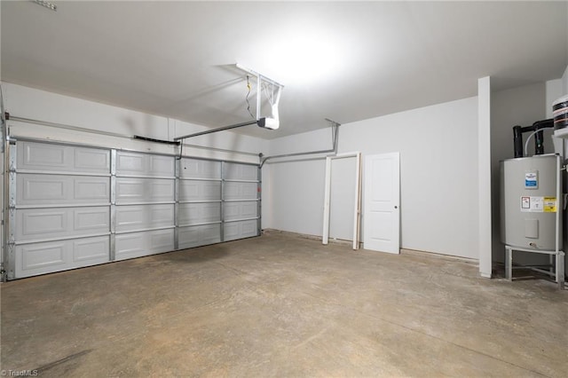 garage with a garage door opener and water heater