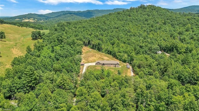 drone / aerial view featuring a mountain view