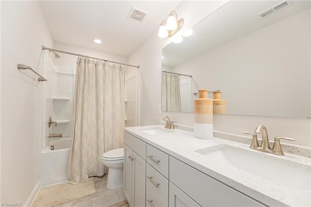 111 Park Place Cir, Winston-Salem, NC 27107 - full bathroom with toilet, shower / bath combo with shower curtain, double vanity, tile patterned flooring, and recessed lighting