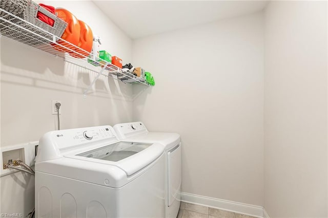 111 Park Place Cir, Winston-Salem, NC 27107 - laundry room featuring washing machine and dryer, baseboards, and light tile patterned floors