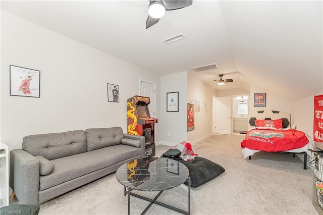 111 Park Place Cir, Winston-Salem, NC 27107 - bedroom with lofted ceiling, carpet flooring, baseboards, and ceiling fan